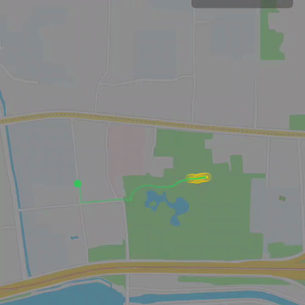 AimiRun route replay map highlighting a segment of a completed run